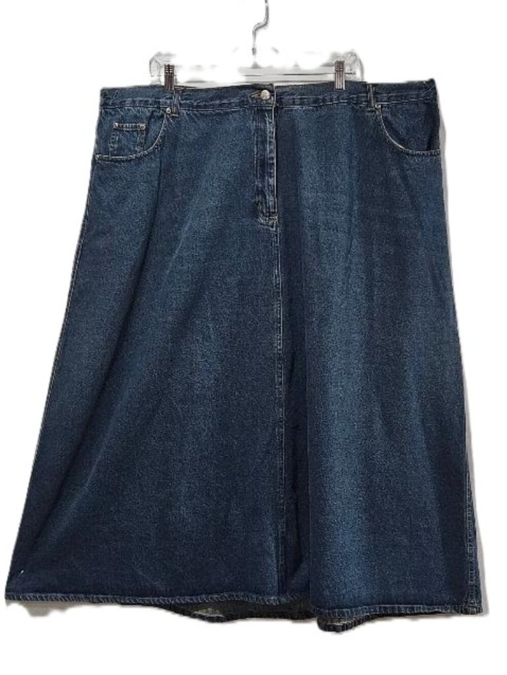 ROAMAN’S BLUE DENIM JEAN SKIRT 26W FLARE A-LINE COTTON MIDI WESTERN CLASSIC FALL